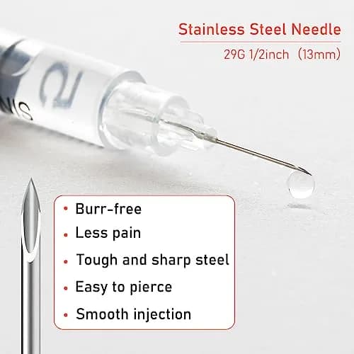 JIBENGAO 0.5cc Syringes with Needles 29Ga 1/2" (12.7mm) - Pack of 50 | Lab Dispensing & Refilling thumbnail 4