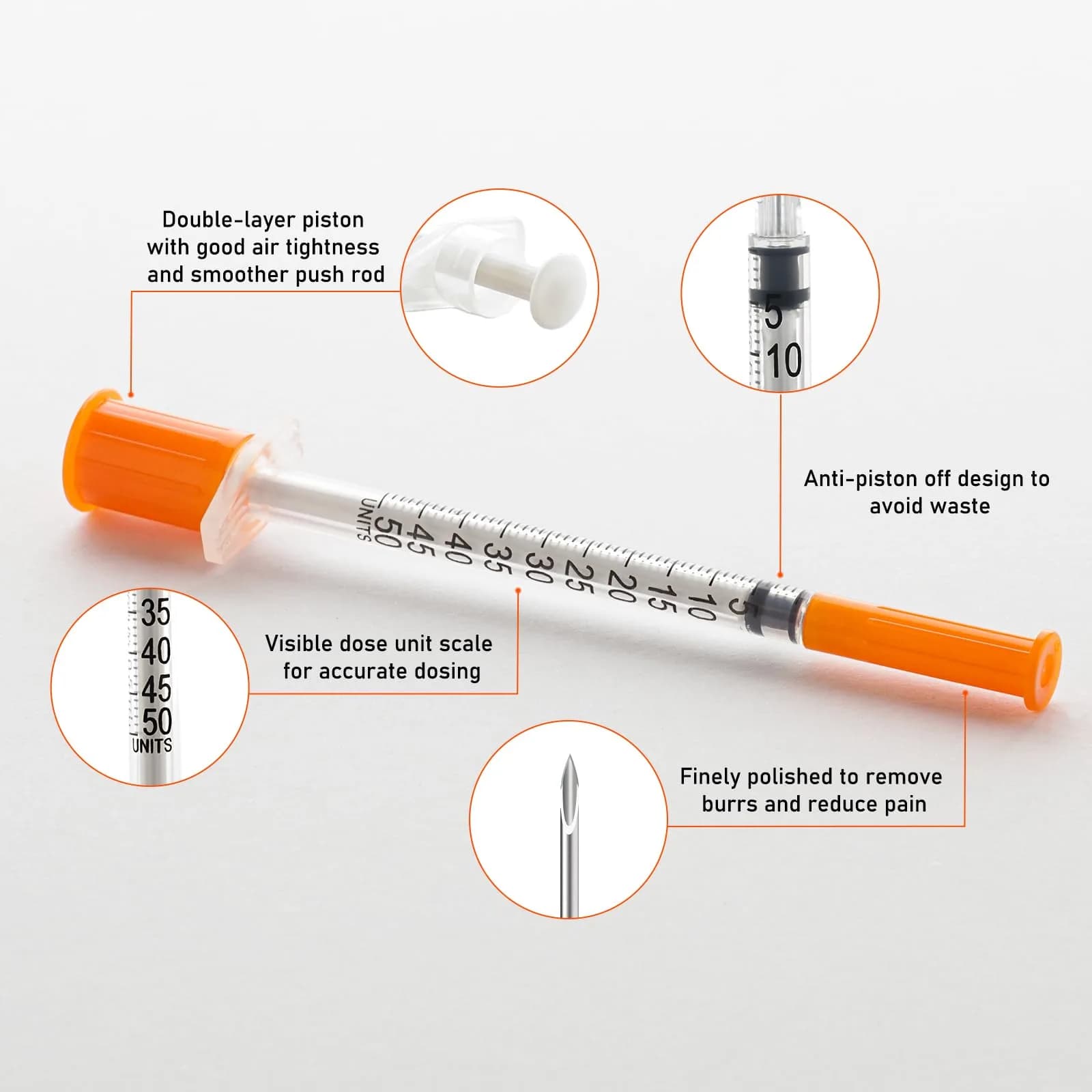 JIBENGAO 0.5cc Syringes with Needles 29Ga 1/2" (12.7mm) - Pack of 50 | Lab Dispensing & Refilling - view 3