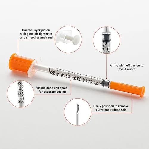 JIBENGAO 0.5cc Syringes with Needles 29Ga 1/2" (12.7mm) - Pack of 50 | Lab Dispensing & Refilling thumbnail 3