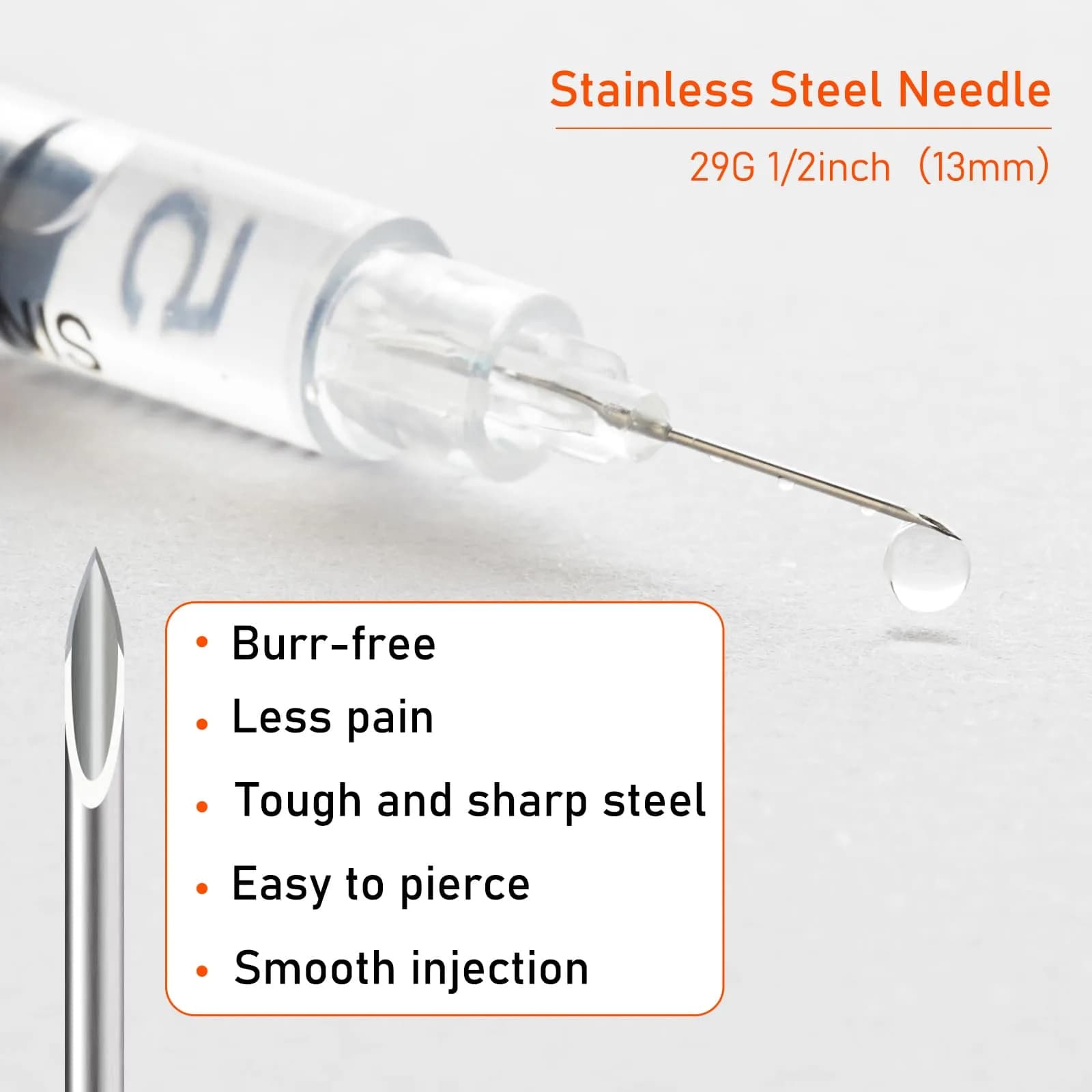 JIBENGAO 0.5cc Syringes with Needles 29Ga 1/2" (12.7mm) - Pack of 50 | Lab Dispensing & Refilling - view 4