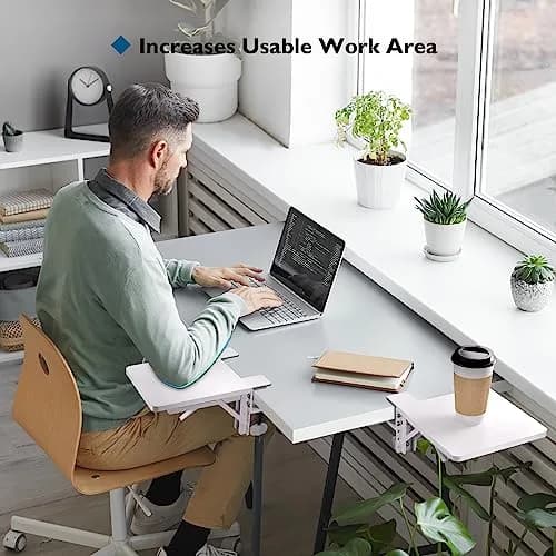 BONTEC Ergonomic Desk Extender Tray 9.5"x9.1" (24cm x 23cm) | Clamp-On Elbow Support for Office & Home Use thumbnail 6