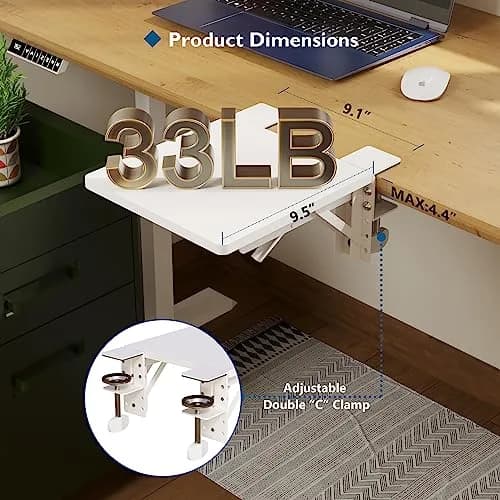 BONTEC Ergonomic Desk Extender Tray 9.5"x9.1" (24cm x 23cm) | Clamp-On Elbow Support for Office & Home Use thumbnail 2