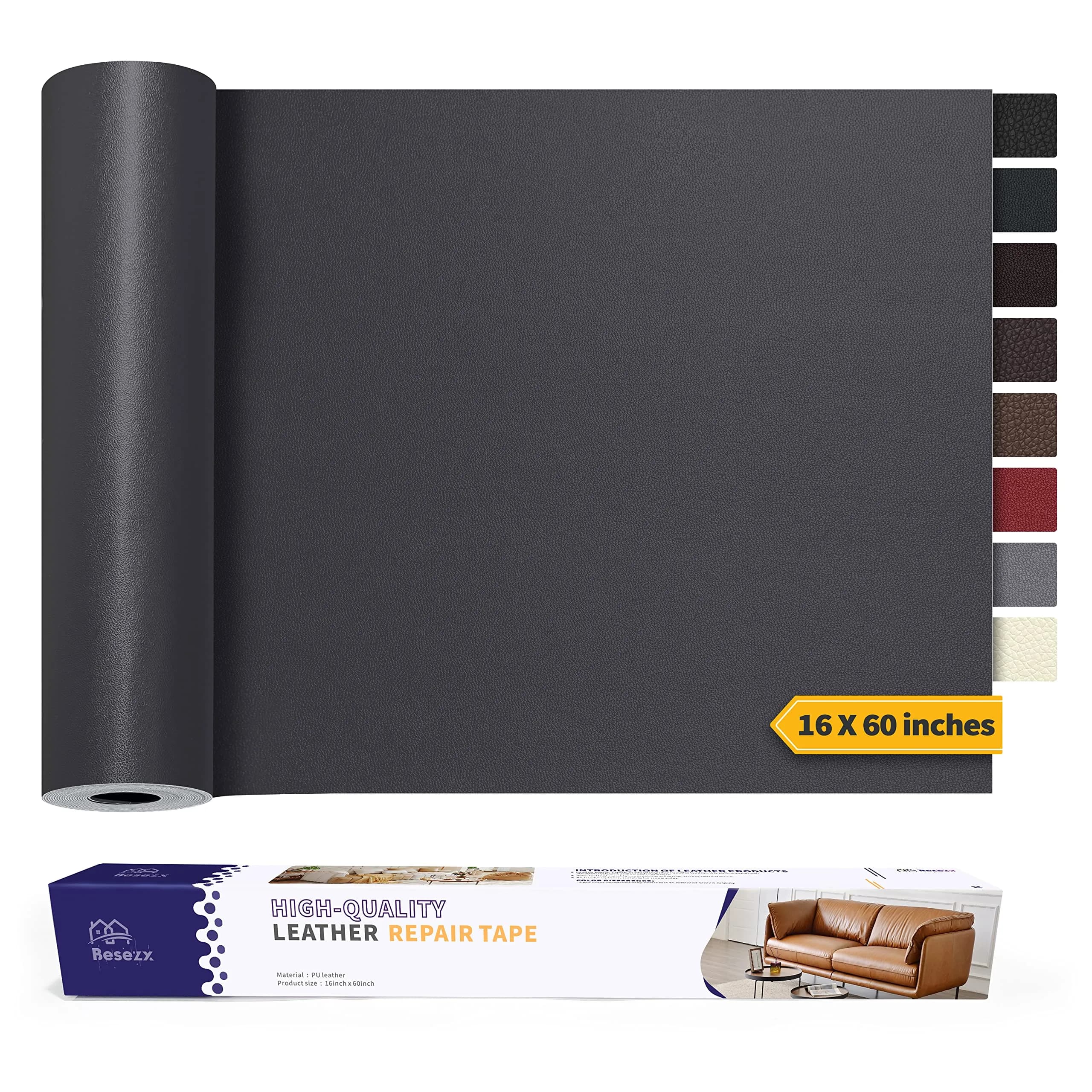 Besezx Leather Repair Patch Tape Kit Dark Gray 1.52 m x 40.6 cm (60" x 16") | Self-Adhesive for Furniture, Sofas, Car Seats - main product image