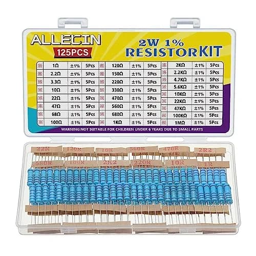 ALLECIN 25 Values 2W Metal Film Resistor Kit from 1Ω to 1MΩ | Assortment for Electronics (110-120 chars) thumbnail 1