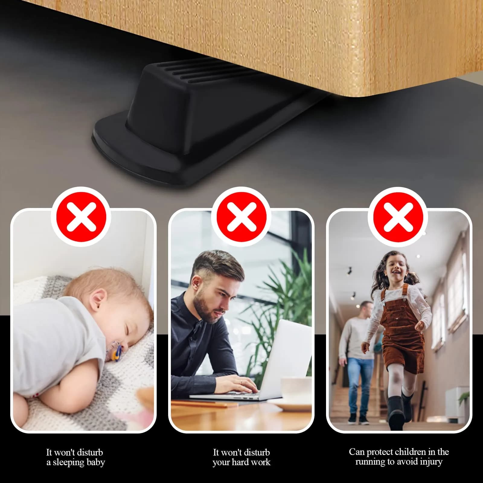 Utron Rubber Door Stoppers for Bottom of Door, 4 Pack Black | Heavy Duty Door Wedges for Floor - view 4