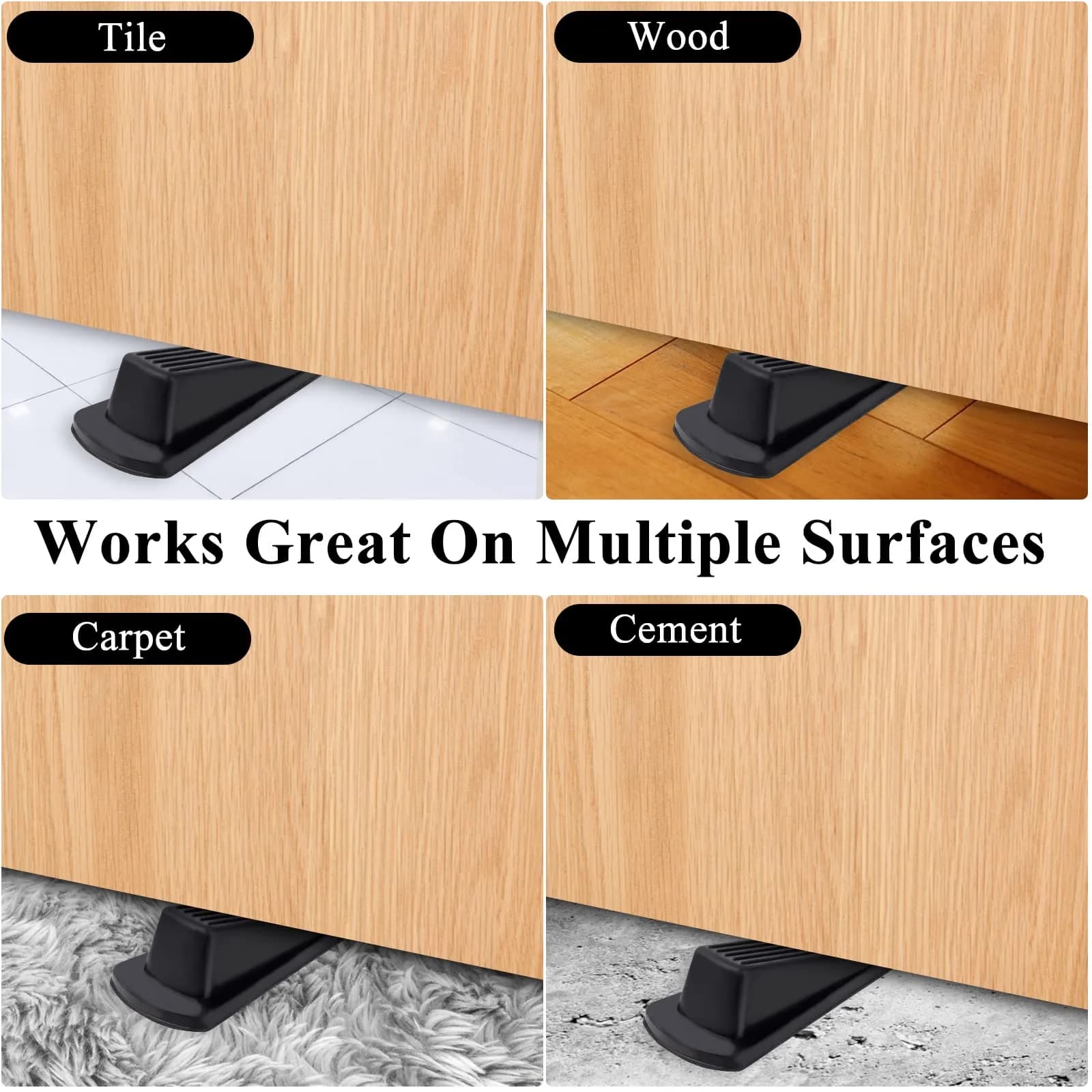 Utron Rubber Door Stoppers for Bottom of Door, 4 Pack Black | Heavy Duty Door Wedges for Floor - view 5