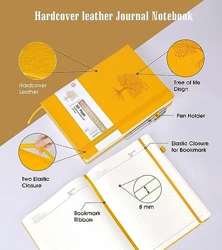 Ansopu Leather Journal Notebook 365 Pages A4 Yellow | Thick 100Gsm Ruled Hardcover for Daily Writing thumbnail 4