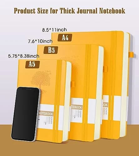 Ansopu Leather Journal Notebook 365 Pages A4 Yellow | Thick 100Gsm Ruled Hardcover for Daily Writing thumbnail 2