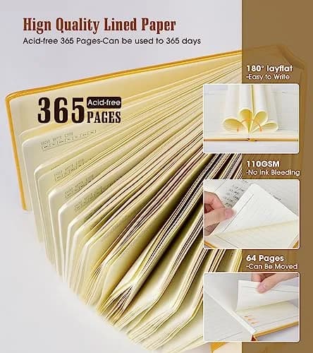 Ansopu Leather Journal Notebook 365 Pages A4 Yellow | Thick 100Gsm Ruled Hardcover for Daily Writing thumbnail 3