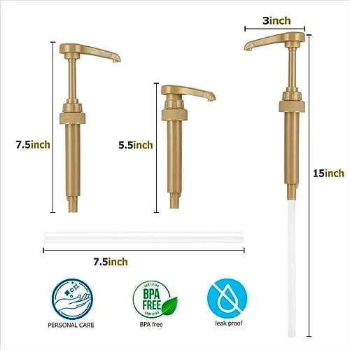 Kinfira 6 Pcs Coffee Syrup Pump Dispenser - Premium Skinny Syrup Pumps Fit for 25.4oz Torani Davinci Bottles (Gold) | Precise Portion & Mess-Free thumbnail 2