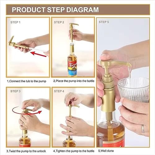 Kinfira 6 Pcs Coffee Syrup Pump Dispenser - Premium Skinny Syrup Pumps Fit for 25.4oz Torani Davinci Bottles (Gold) | Precise Portion & Mess-Free thumbnail 3
