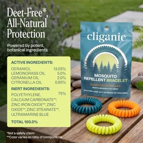 Cliganic Natural Mosquito Repellent Bracelets 25 Pack | DEET-Free Essential Oil Bands for Kids & Adults thumbnail 6