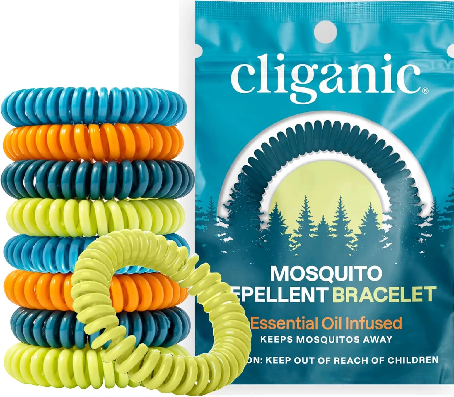 Cliganic Natural Mosquito Repellent Bracelets 25 Pack | DEET-Free Essential Oil Bands for Kids & Adults - main product image