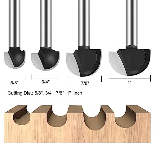 ASNOMY 4Pcs Core Box Router Bit Set 5/8"-1" Cutting Diameter | Precision Woodworking Tool thumbnail 2