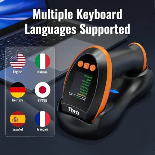 Tera HW0009 Wireless Barcode Scanner with Screen & Cradle | 1D 2D QR Code Reader | 2.4G, Bluetooth, USB | Orange thumbnail 6