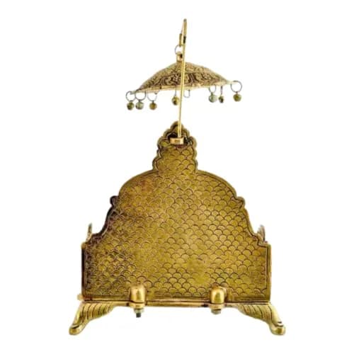 BHAKTI SHRINGAR Metal Singhasan Antique Gold Plated Ladoo Gopal Pooja Chowki 22 cm | Religious Home Decor Statue thumbnail 4