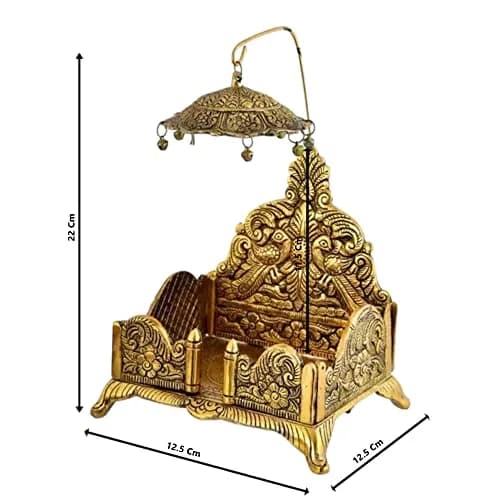 BHAKTI SHRINGAR Metal Singhasan Antique Gold Plated Ladoo Gopal Pooja Chowki 22 cm | Religious Home Decor Statue thumbnail 2