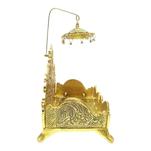 BHAKTI SHRINGAR Metal Singhasan Antique Gold Plated Ladoo Gopal Pooja Chowki 22 cm | Religious Home Decor Statue thumbnail 3