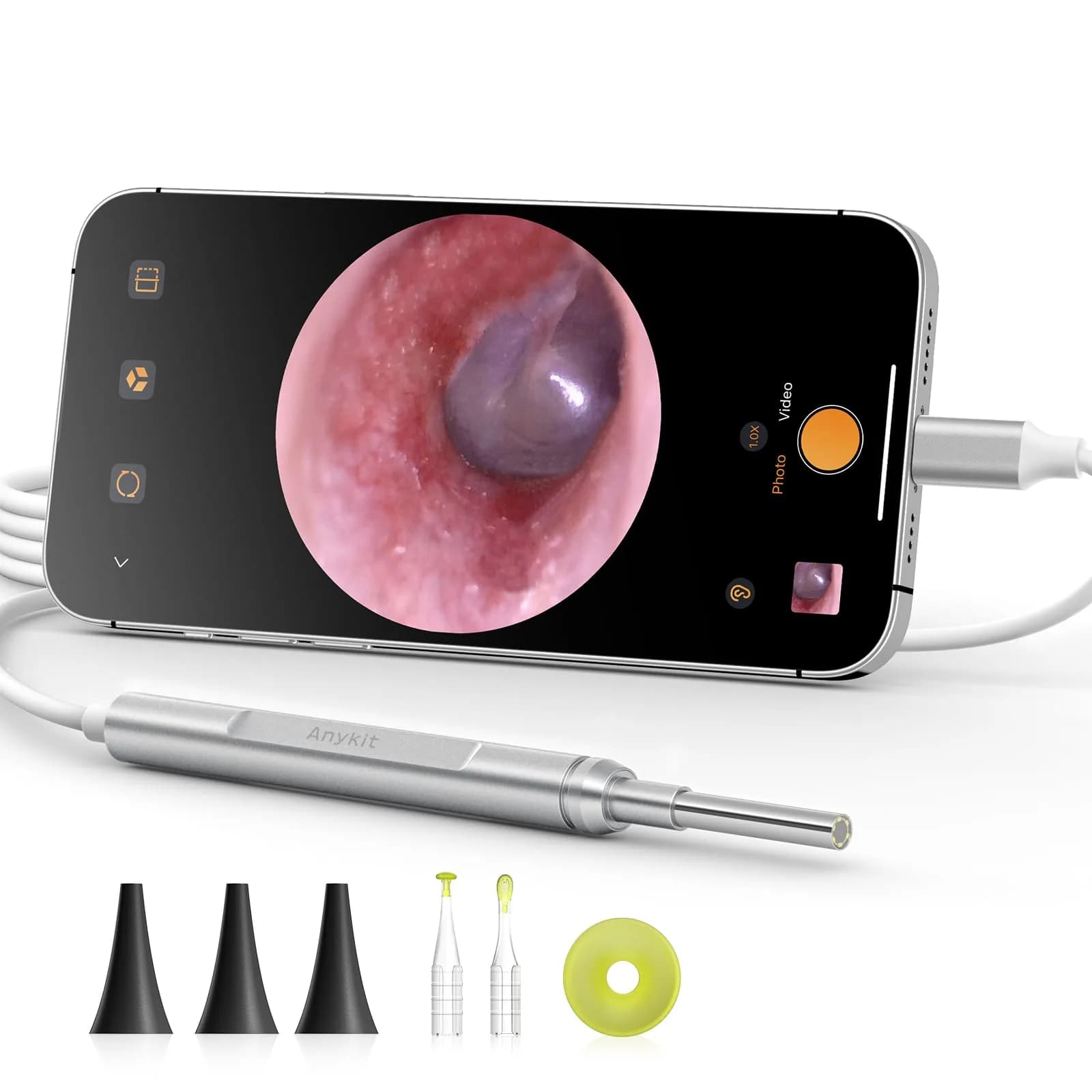 Anykit Digital Otoscope with Ear Wax Removal Tools for iPhone & Android, 2-Pack, Silver | HD Clear View Ear Camera - main product image