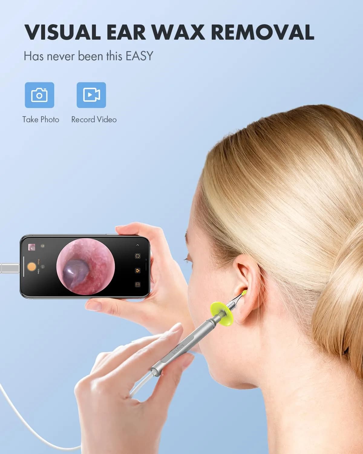 Anykit Digital Otoscope with Ear Wax Removal Tools for iPhone & Android, 2-Pack, Silver | HD Clear View Ear Camera - view 2