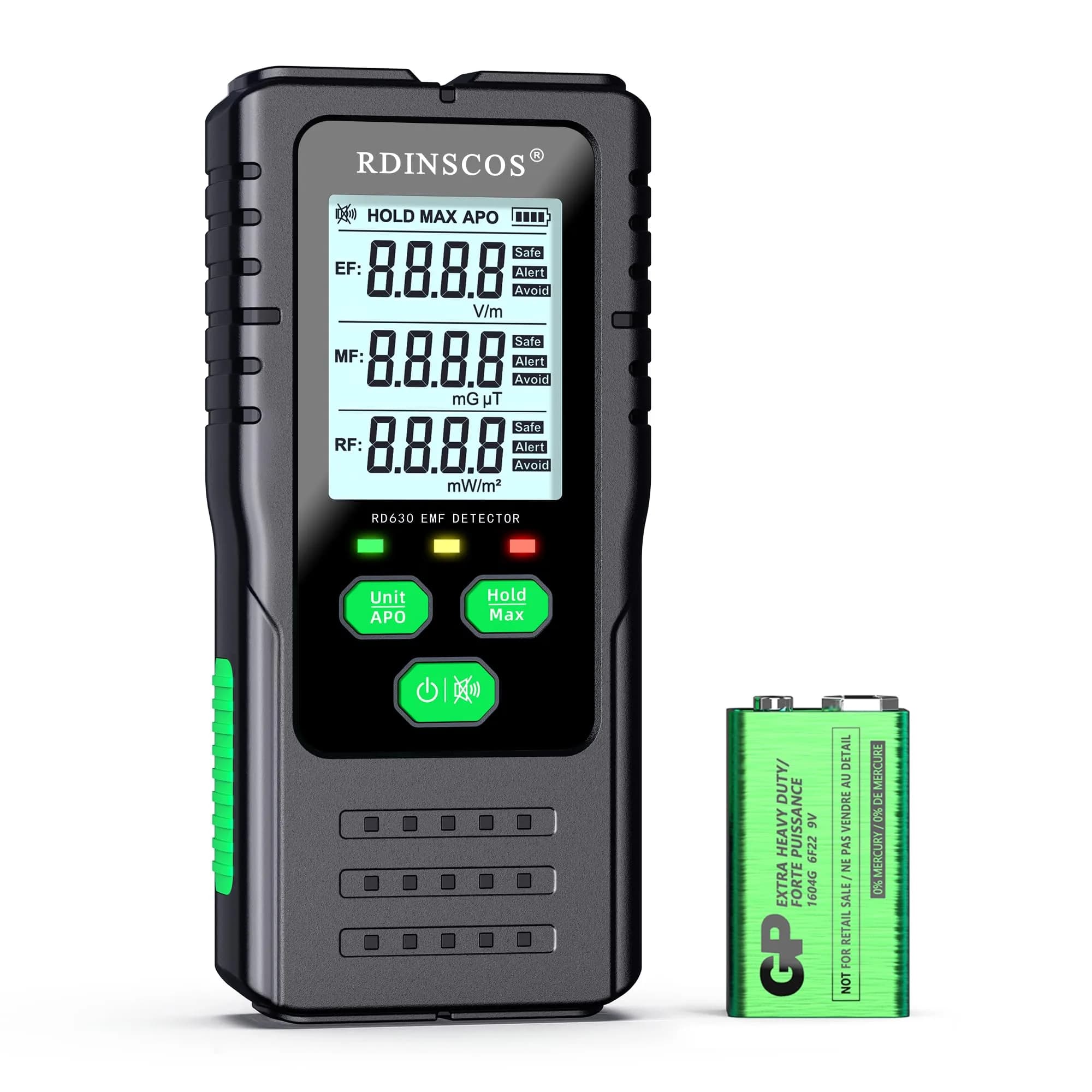 RDINSCOS EMF Detector Meter with Triaxial Sensing & LCD Display | Measures AC Magnetic, Electric, and Microwave Radiation - main product image