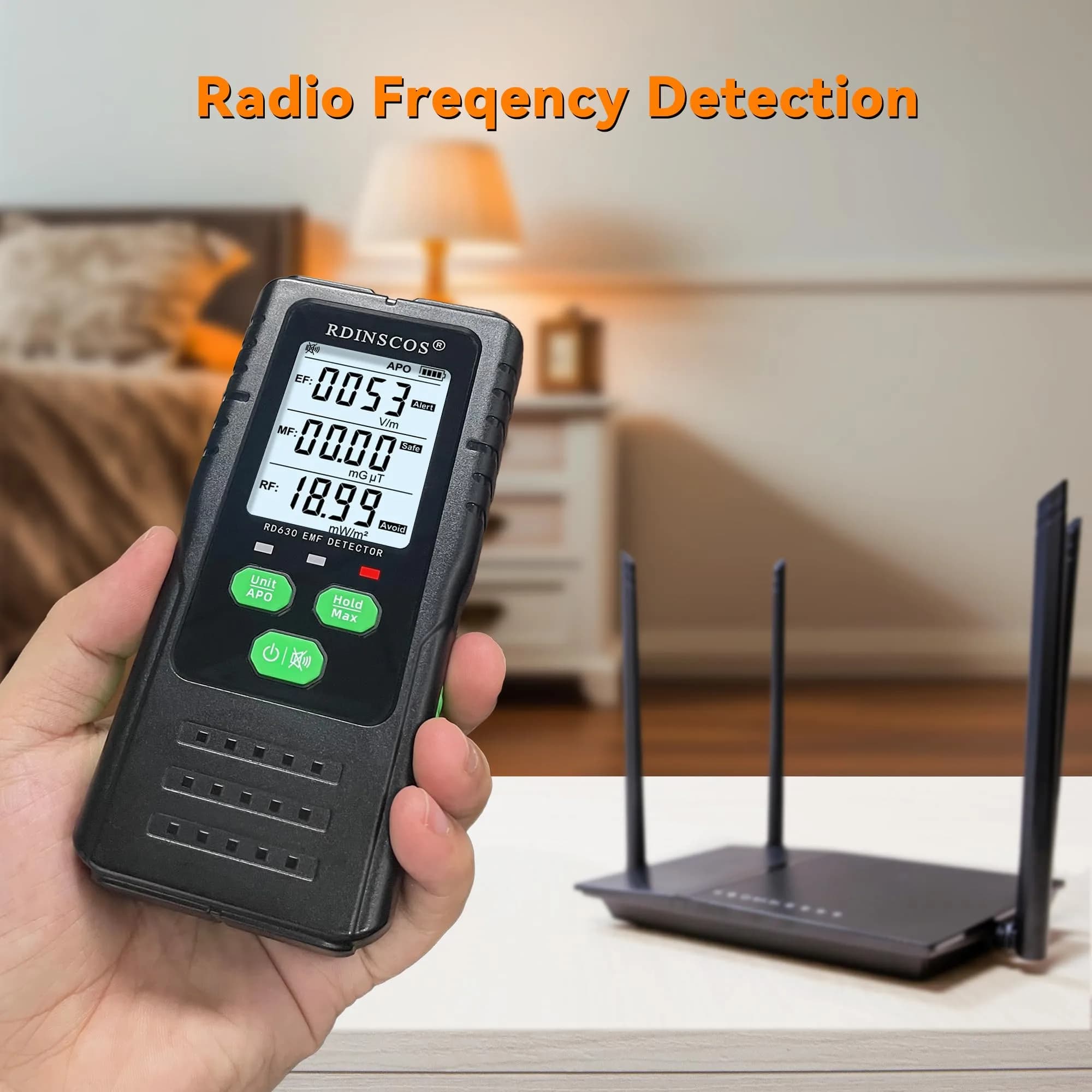 RDINSCOS EMF Detector Meter with Triaxial Sensing & LCD Display | Measures AC Magnetic, Electric, and Microwave Radiation - view 5