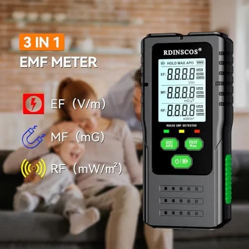 RDINSCOS EMF Detector Meter with Triaxial Sensing & LCD Display | Measures AC Magnetic, Electric, and Microwave Radiation thumbnail 2