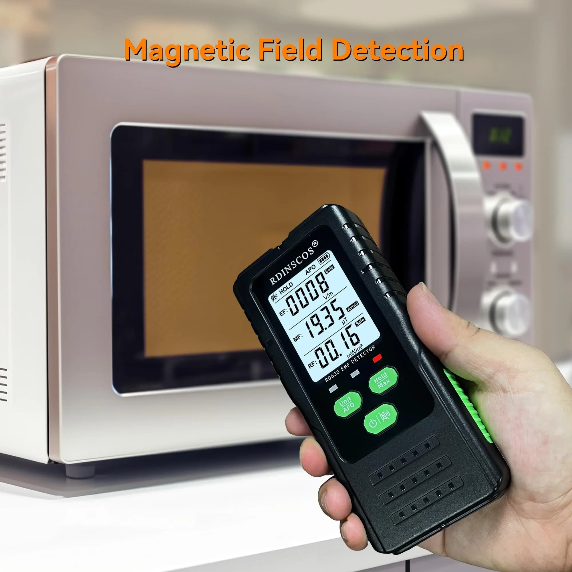 RDINSCOS EMF Detector Meter with Triaxial Sensing & LCD Display | Measures AC Magnetic, Electric, and Microwave Radiation - view 3