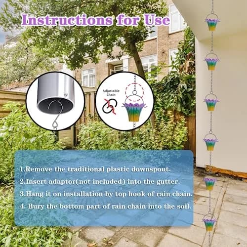 Qipade 10FT Rain Chains for Outside, Rain Gutter Chain with 12 Lily Cups | Durable Copper-Coated Metal thumbnail 4