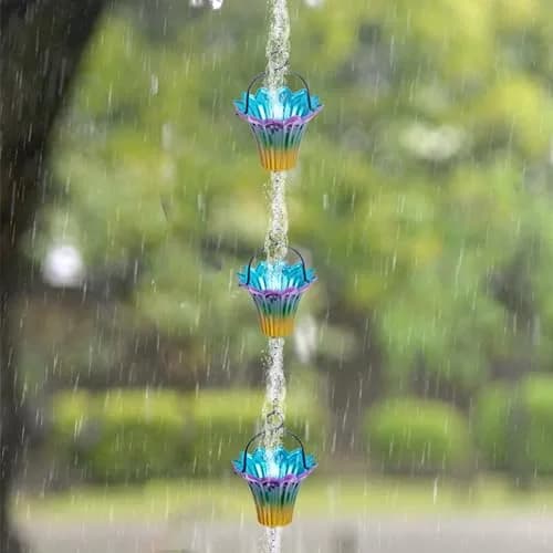 Qipade 10FT Rain Chains for Outside, Rain Gutter Chain with 12 Lily Cups | Durable Copper-Coated Metal thumbnail 6