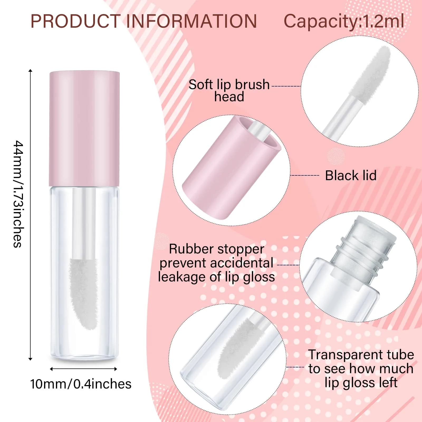 Patelai Pink 1.2ml Mini Lip Gloss Tubes (100-Pack) | DIY Cosmetic Containers - view 2