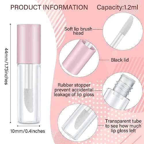 Patelai Pink 1.2 ml Empty Lip Gloss Tubes Refillable Mini Lip Balm Containers (100-Pack) | DIY Makeup Travel Split thumbnail 2