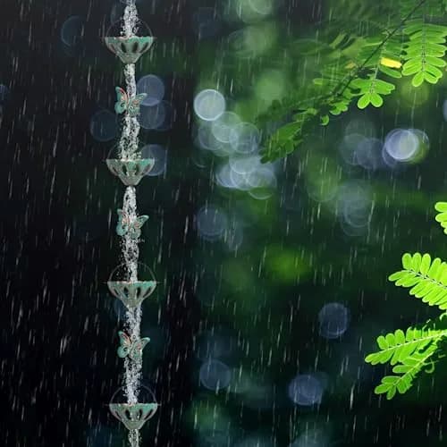 Qipade 12FT Rain Chains for Outside, Butterfly Rain Chain with 12 Cups | Durable Copper-Coated Metal thumbnail 7