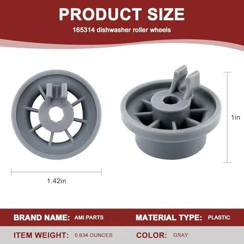 AMI PARTS 8 Pack Dishwasher Lower Rack Wheels | Replaces 165314, 420198, AP2802428 thumbnail 2