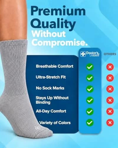 Doctor's Select Diabetic Socks for Men - 4 Pairs Crew Moisture Management | Non Binding, Breathable, Moisture-Wicking thumbnail 4