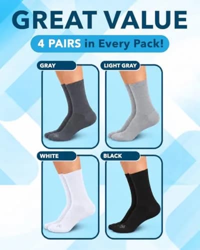 Doctor's Select Diabetic Socks for Men - 4 Pairs Crew Moisture Management | Non Binding, Breathable, Moisture-Wicking thumbnail 6