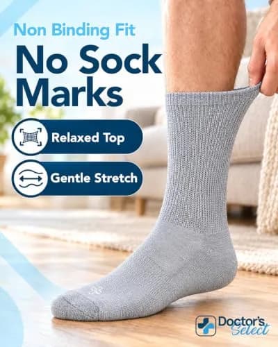 Doctor's Select Diabetic Socks for Men - 4 Pairs Crew Moisture Management | Non Binding, Breathable, Moisture-Wicking thumbnail 2