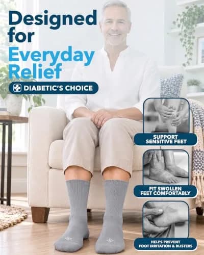 Doctor's Select Diabetic Socks for Men - 4 Pairs Crew Moisture Management | Non Binding, Breathable, Moisture-Wicking thumbnail 3