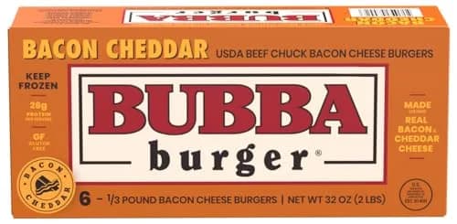 BUBBA Burger Bacon Cheddar Frozen Beef Burger Patties 2 lb | USDA Choice, High Protein, No Fillers (70-120 chars) thumbnail 1