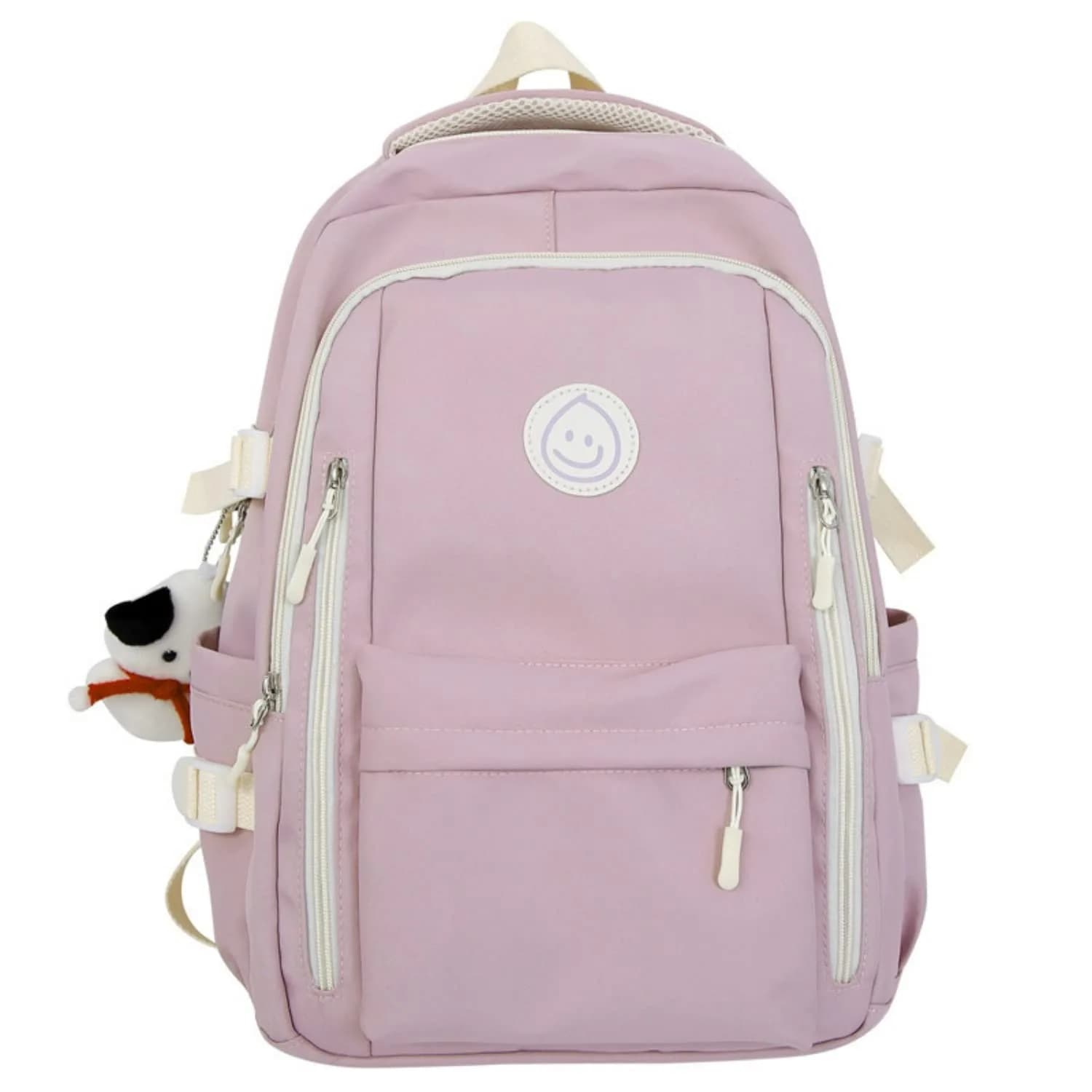 MININAI Pink Backpack with Cute Pendant | Lightweight College Bag for Women — Pink