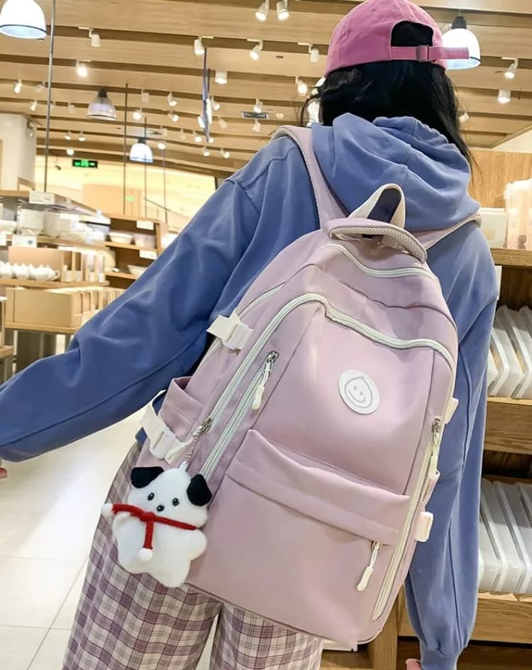 MININAI Pink Backpack with Cute Pendant | Lightweight College Bag for Women thumbnail 2