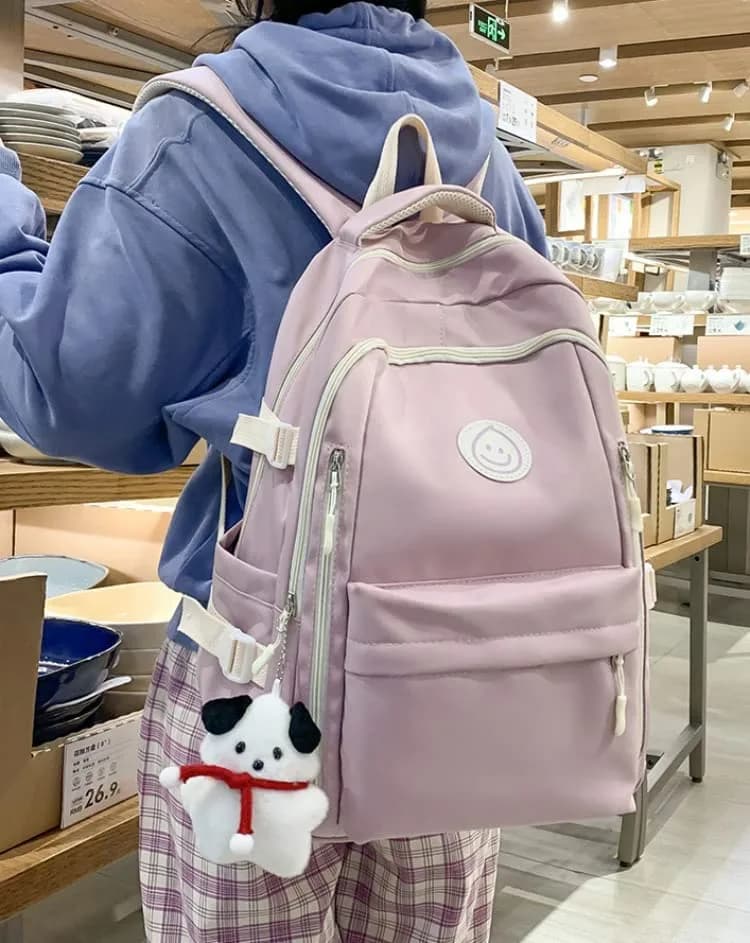 MININAI Pink Backpack with Cute Pendant | Lightweight College Bag for Women thumbnail 4
