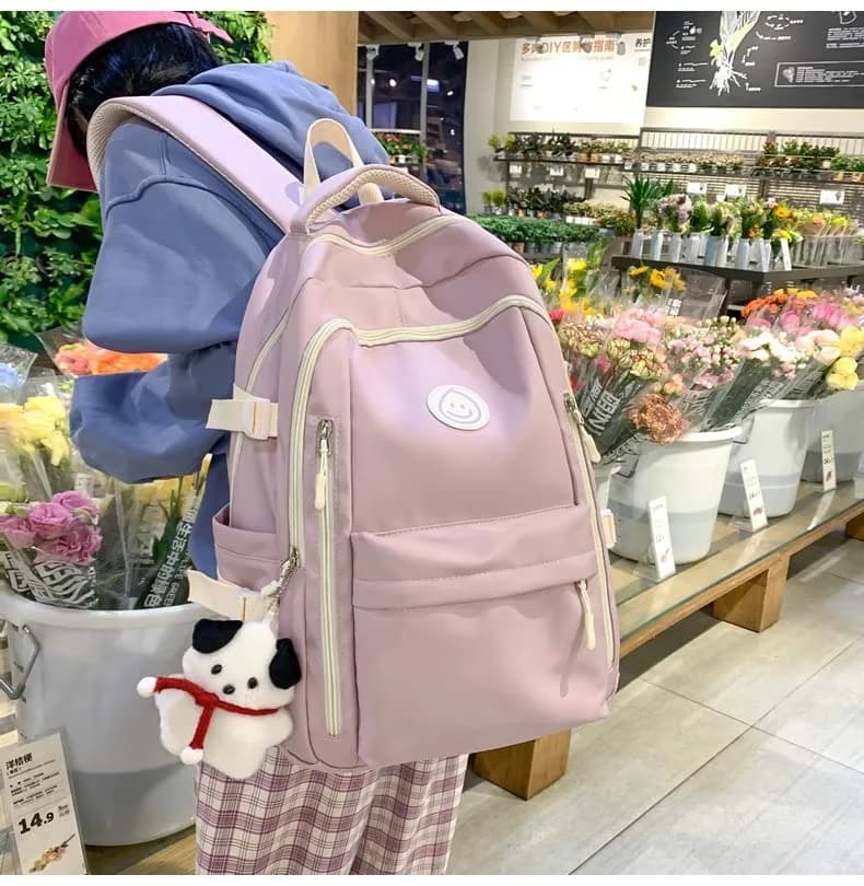 MININAI Pink Backpack with Cute Pendant | Lightweight College Bag for Women thumbnail 7