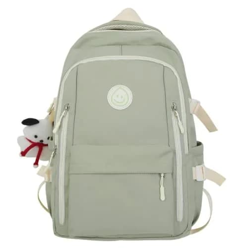 MININAI Preppy Backpack with Cute Pendant Women Smile Face Laptop Backpack Sage Green | Lightweight College Bag thumbnail 1