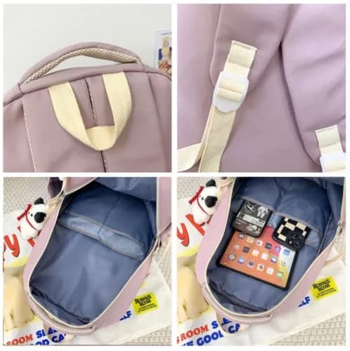 MININAI Preppy Backpack with Cute Pendant Women Smile Face Laptop Backpack Sage Green | Lightweight College Bag thumbnail 10