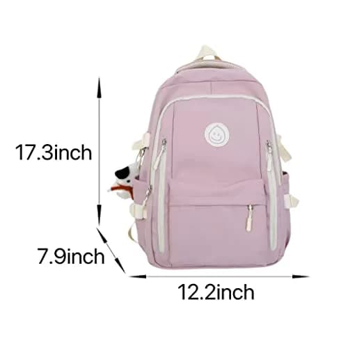 MININAI Preppy Backpack with Cute Pendant Women Smile Face Laptop Backpack Sage Green | Lightweight College Bag thumbnail 11
