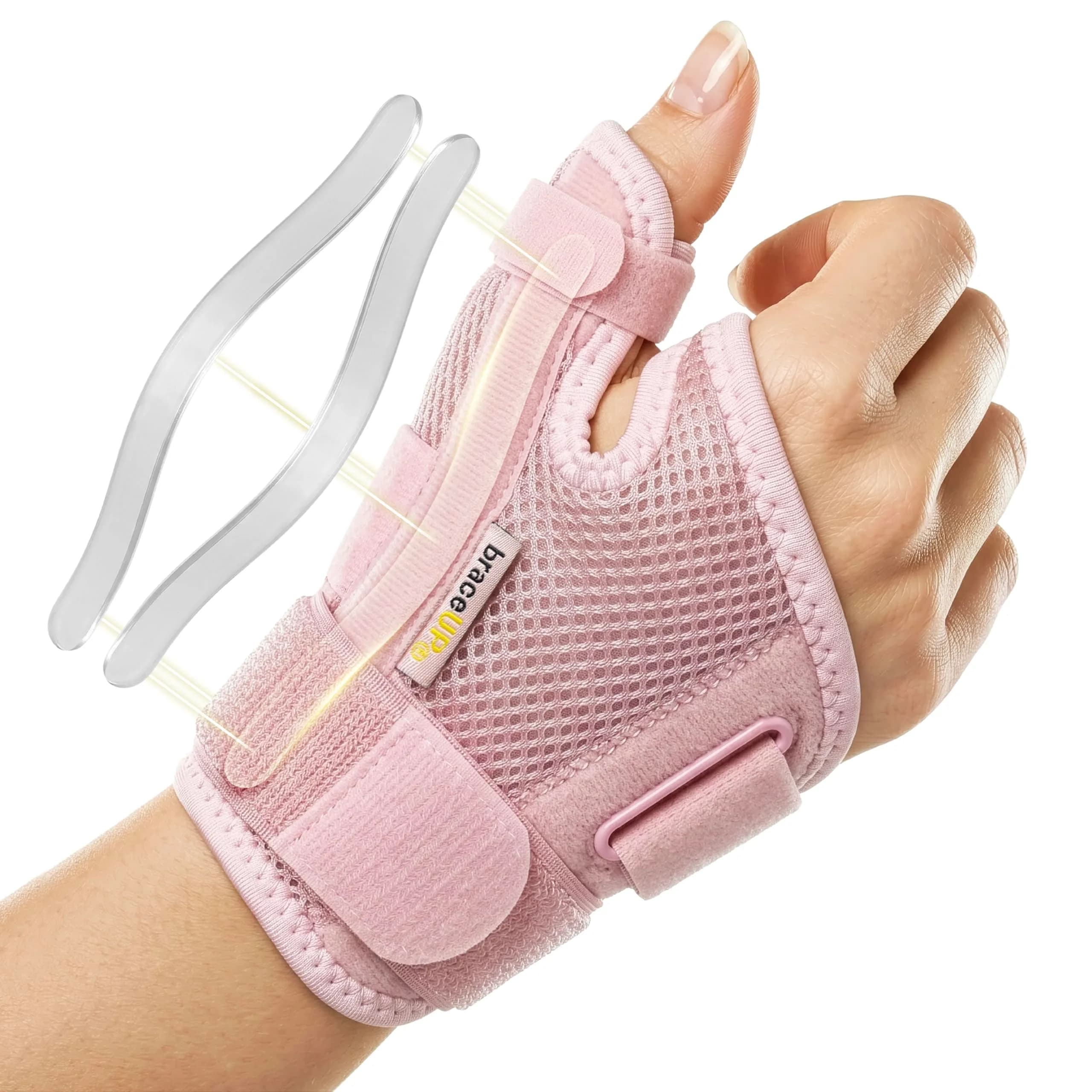 BraceUP Thumb Splint Brace Right Left Hand Women and Men, Spica Splint, CMC Thumb Brace with Thumb Support, for Arthritis, Tendonitis, Carpal Tunnel Pain Relief and Thumb Sprain (Pink, One Size) - main product image