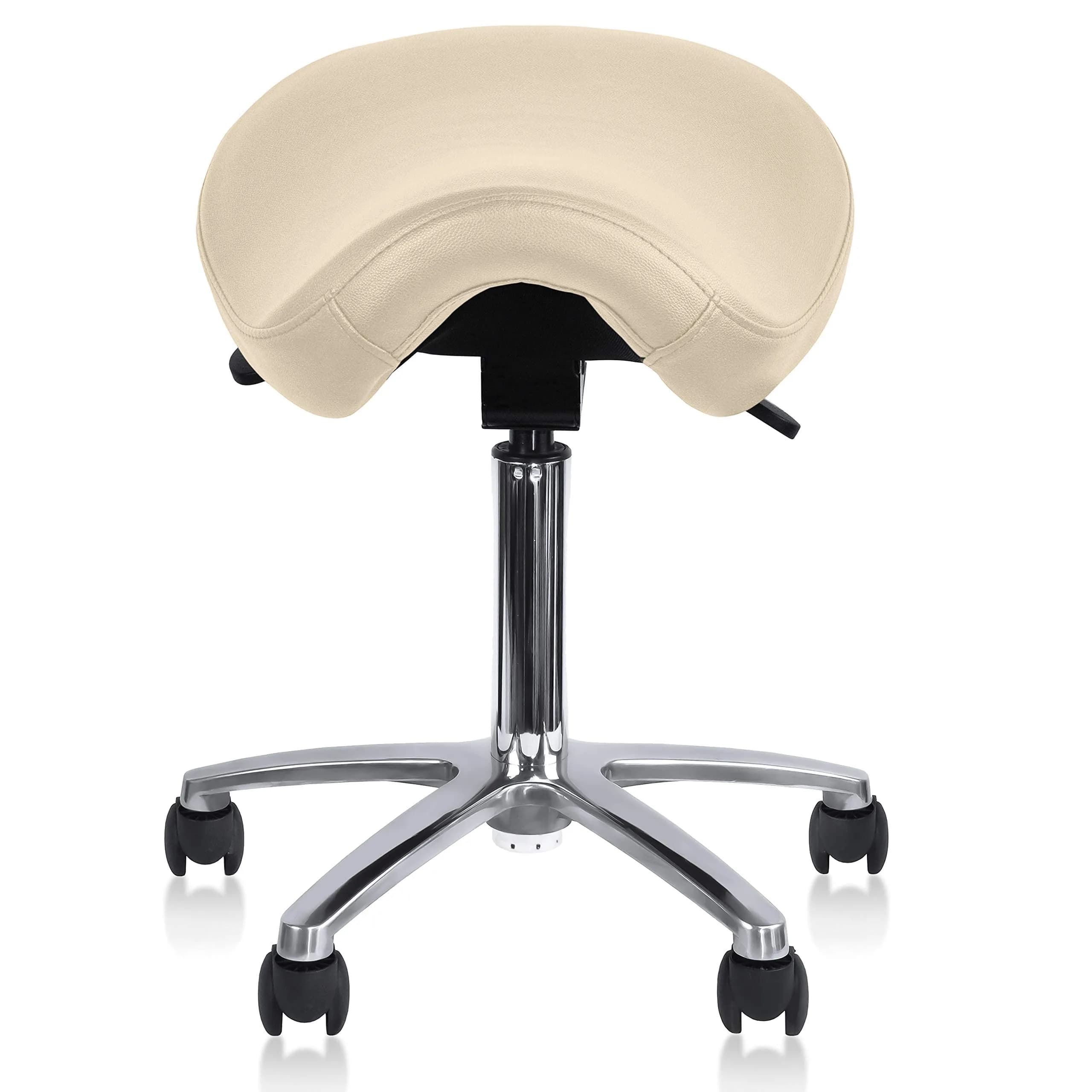 2xhome Ergonomic Saddle Stool | Backless Rolling Office Task Chair with Adjustable Height and Tilt | PU Leather, Foam Padded Seat for Drafting, Medical, Dental Use, Beige, Single, Set of 1 — Beige