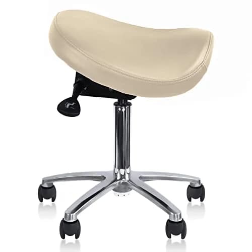 2xhome Ergonomic Saddle Stool | Backless Rolling Office Task Chair with Adjustable Height and Tilt | PU Leather, Foam Padded Seat for Drafting, Medical, Dental Use, Beige, Single, Set of 1 thumbnail 6