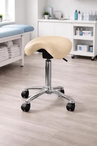 2xhome Ergonomic Saddle Stool | Backless Rolling Office Task Chair with Adjustable Height and Tilt | PU Leather, Foam Padded Seat for Drafting, Medical, Dental Use, Beige, Single, Set of 1 thumbnail 3